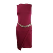 Tommy Hilfiger Women's Petite Chain-Belt Sheath Dress (2P, Wine)